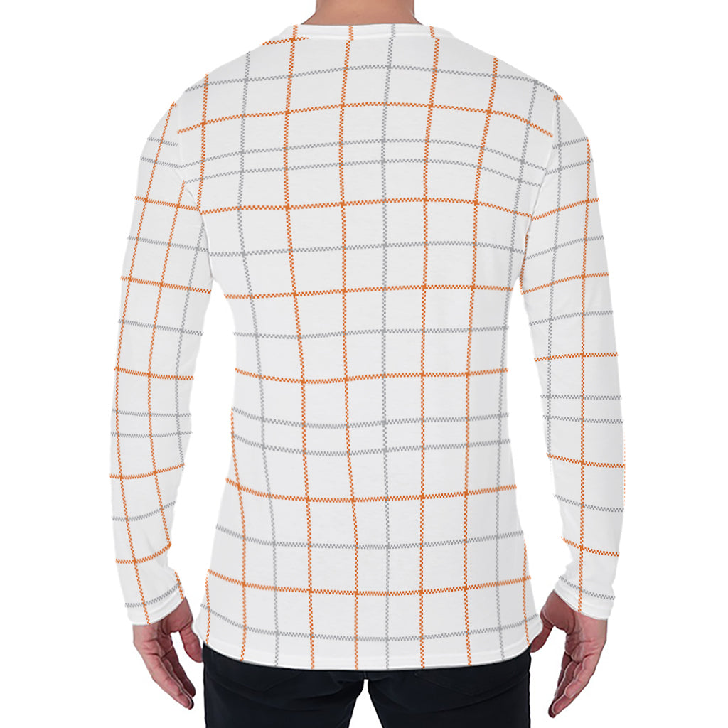 White Halloween Tattersall Pattern Print Men's Long Sleeve T-Shirt