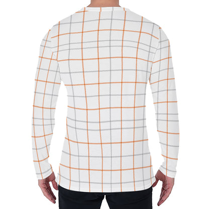 White Halloween Tattersall Pattern Print Men's Long Sleeve T-Shirt