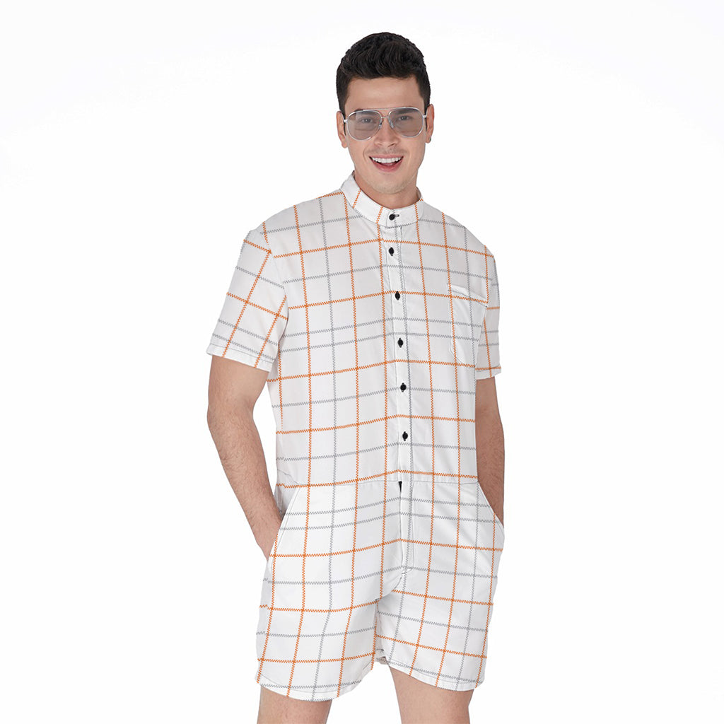 White Halloween Tattersall Pattern Print Men's Rompers