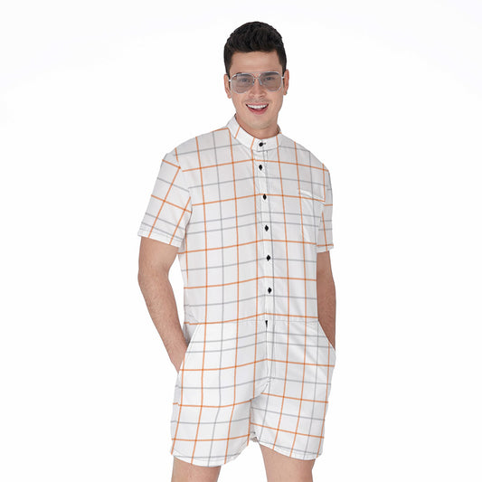 White Halloween Tattersall Pattern Print Men's Rompers