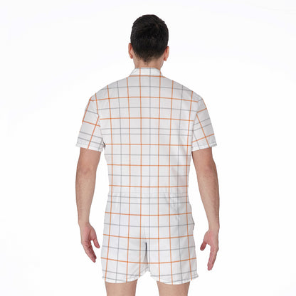 White Halloween Tattersall Pattern Print Men's Rompers