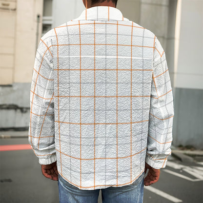 White Halloween Tattersall Pattern Print Men's Shirt Jacket