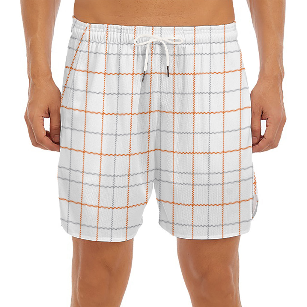 White Halloween Tattersall Pattern Print Men's Split Running Shorts