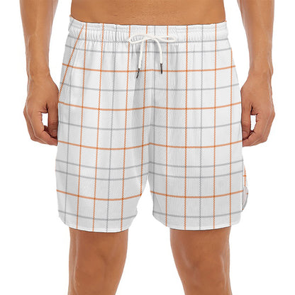 White Halloween Tattersall Pattern Print Men's Split Running Shorts