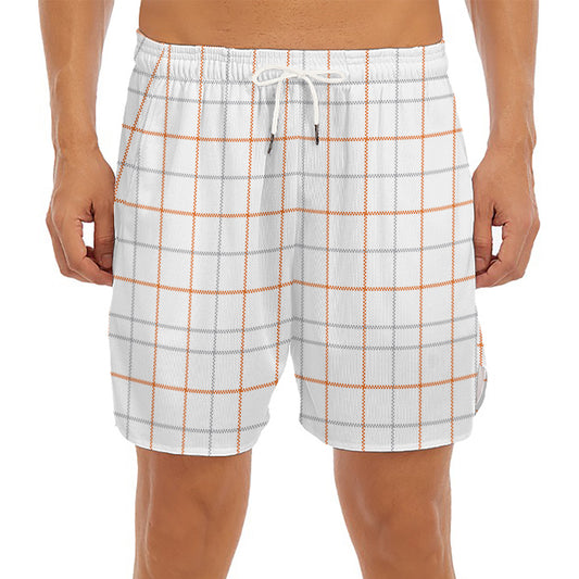 White Halloween Tattersall Pattern Print Men's Split Running Shorts