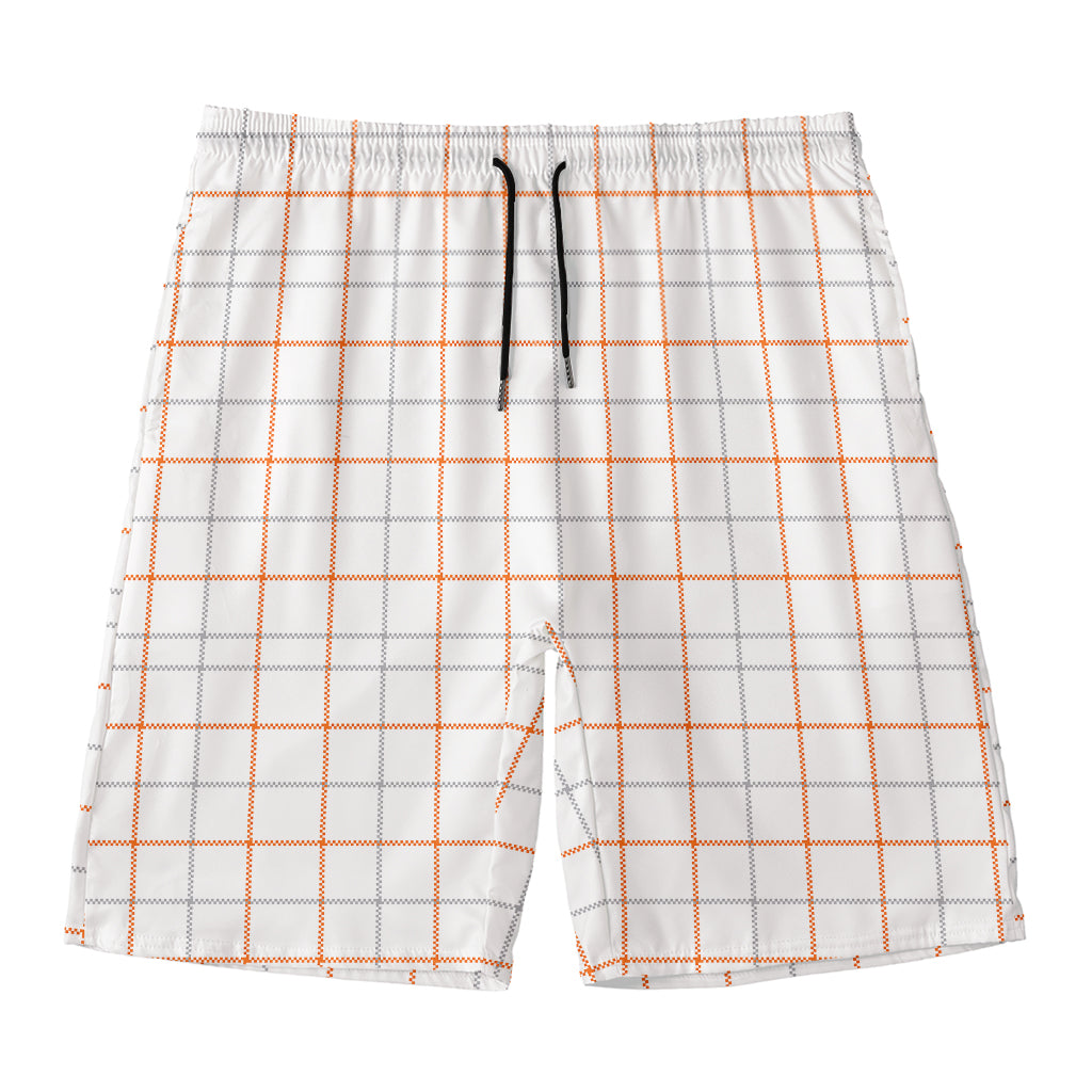 White Halloween Tattersall Pattern Print Men's Swim Trunks