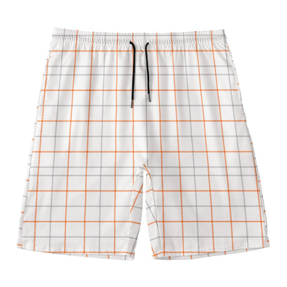 White Halloween Tattersall Pattern Print Men's Swim Trunks