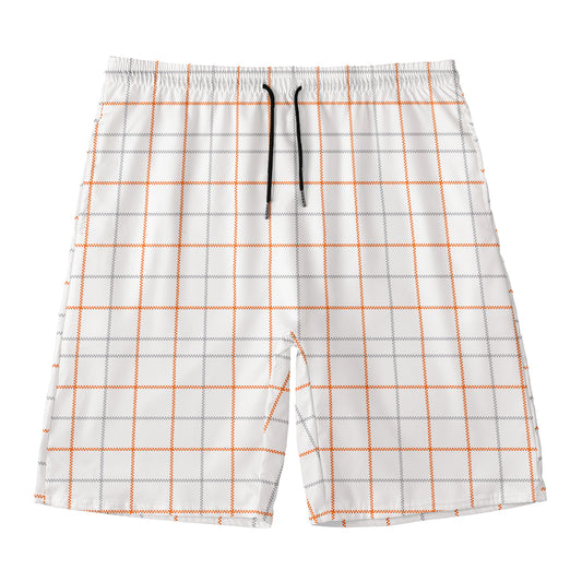 White Halloween Tattersall Pattern Print Men's Swim Trunks