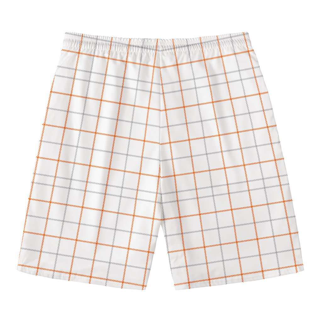 White Halloween Tattersall Pattern Print Men's Swim Trunks
