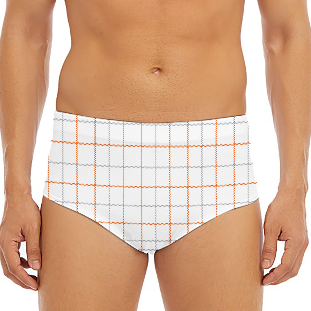 White Halloween Tattersall Pattern Print Men's Triangle Swim Briefs