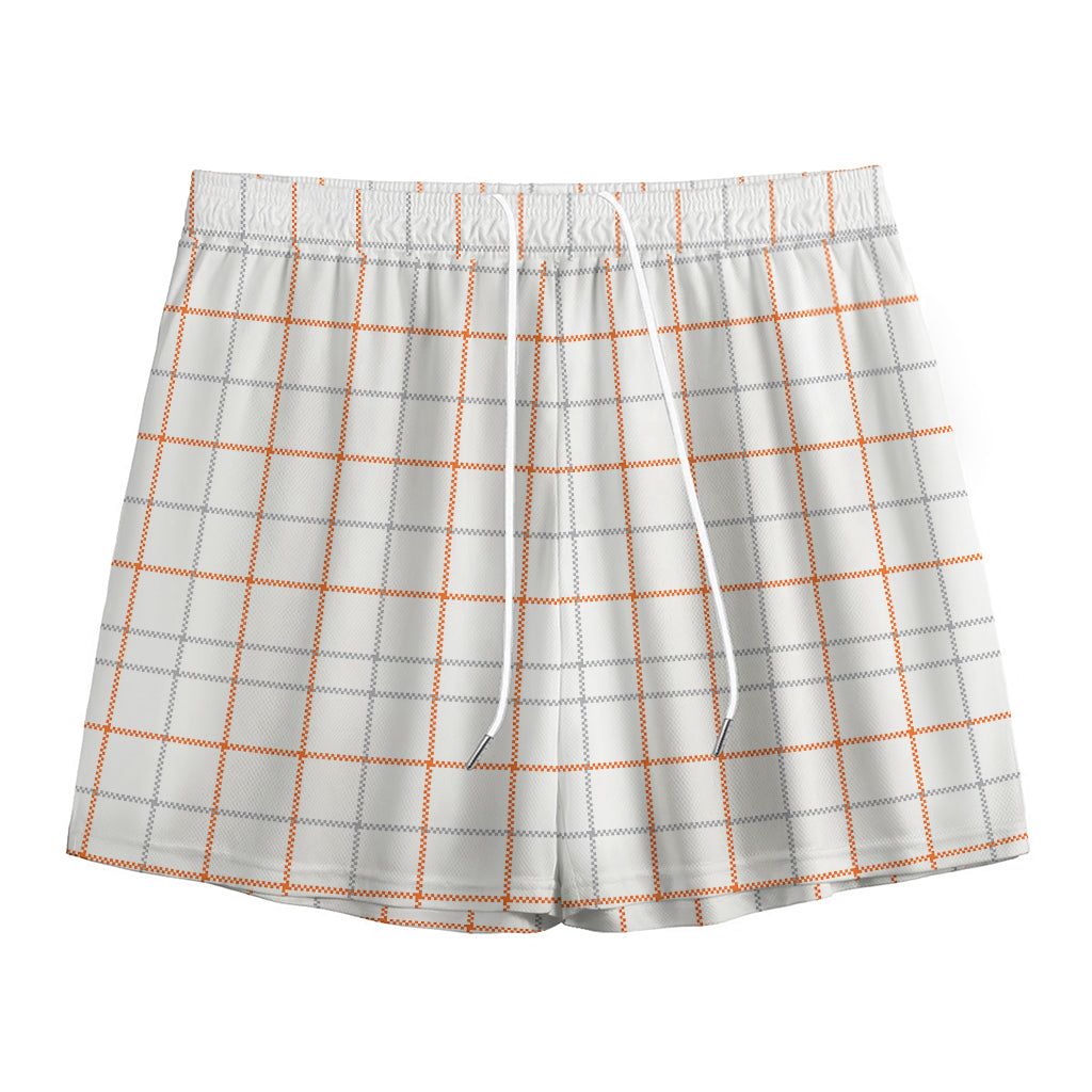 White Halloween Tattersall Pattern Print Mesh Shorts