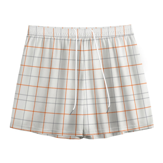 White Halloween Tattersall Pattern Print Mesh Shorts