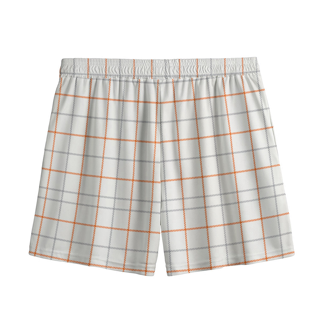 White Halloween Tattersall Pattern Print Mesh Shorts