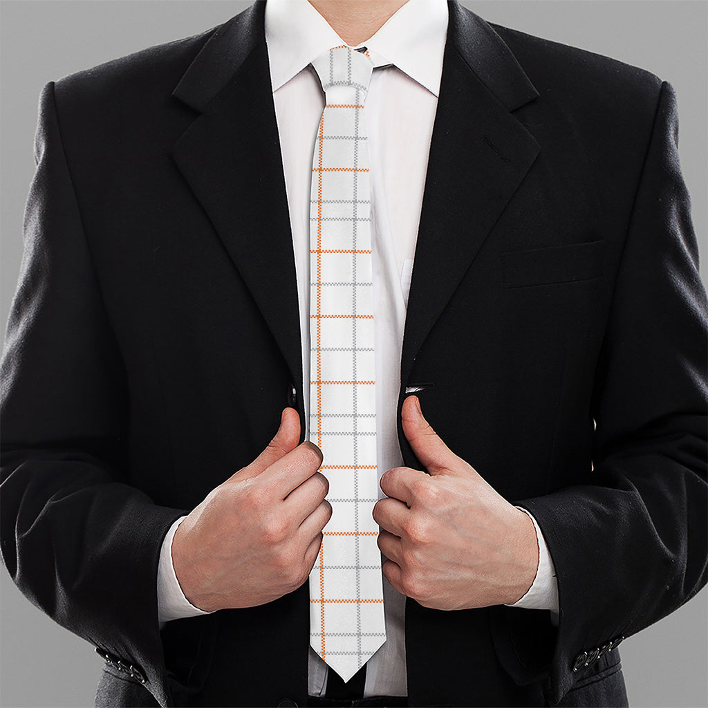 White Halloween Tattersall Pattern Print Necktie