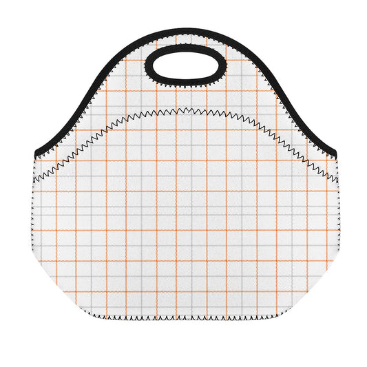 White Halloween Tattersall Pattern Print Neoprene Lunch Bag