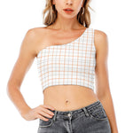 White Halloween Tattersall Pattern Print One Shoulder Crop Top