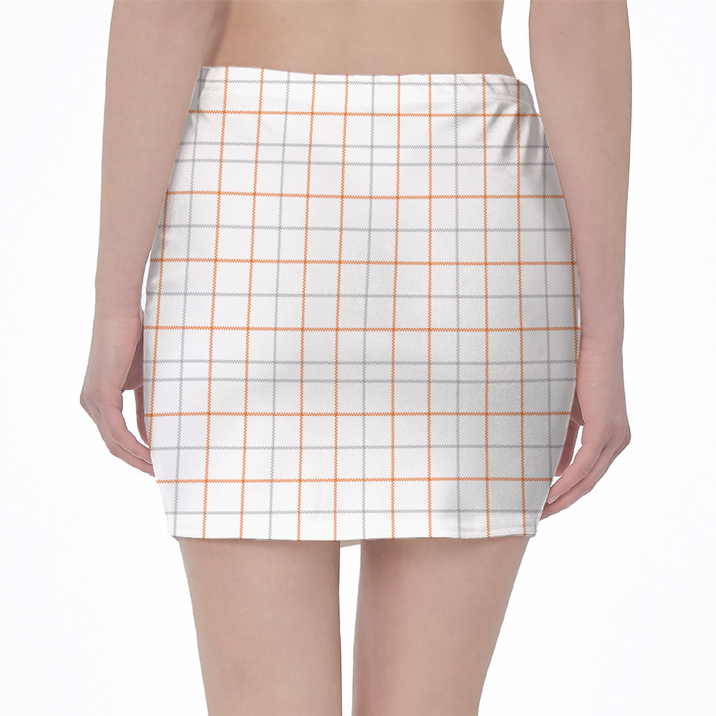 White Halloween Tattersall Pattern Print Pencil Mini Skirt