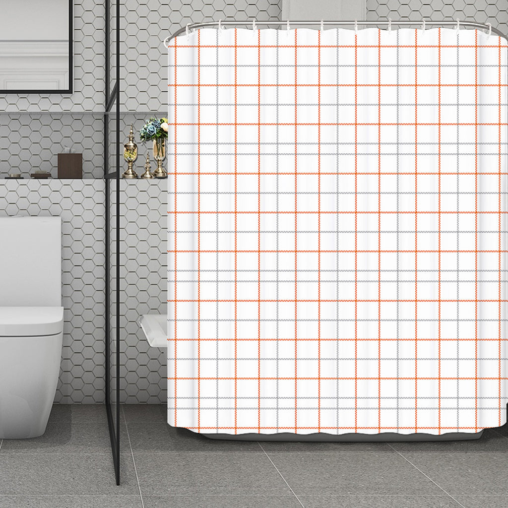White Halloween Tattersall Pattern Print Polyester Shower Curtain