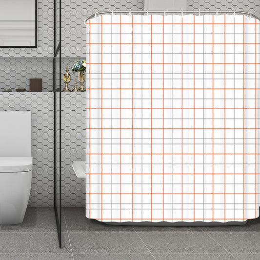 White Halloween Tattersall Pattern Print Polyester Shower Curtain