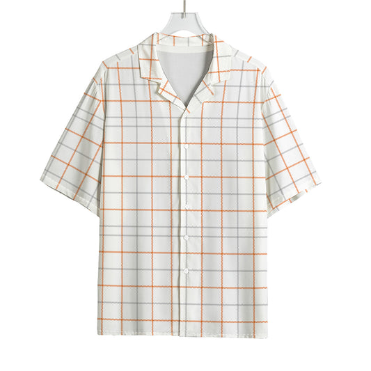White Halloween Tattersall Pattern Print Rayon Hawaiian Shirt