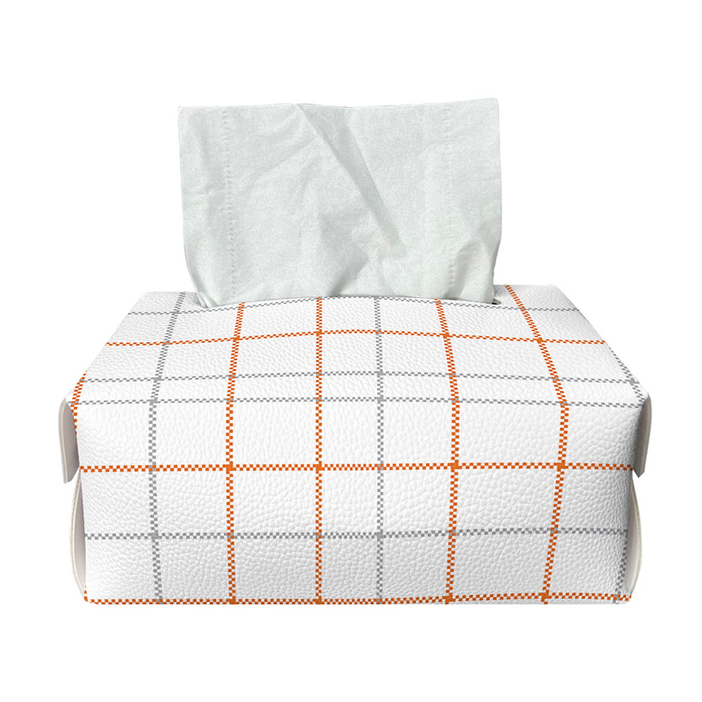 White Halloween Tattersall Pattern Print Rectangle Tissue Box Cover