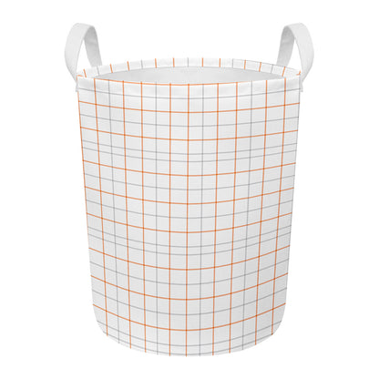 White Halloween Tattersall Pattern Print Round Laundry Basket