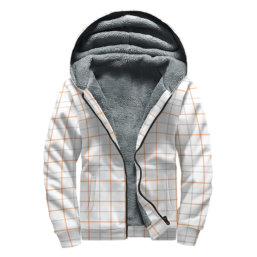 White Halloween Tattersall Pattern Print Sherpa Lined Zip Up Hoodie