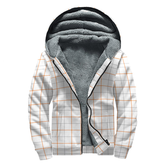 White Halloween Tattersall Pattern Print Sherpa Lined Zip Up Hoodie