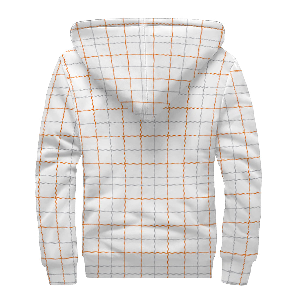 White Halloween Tattersall Pattern Print Sherpa Lined Zip Up Hoodie