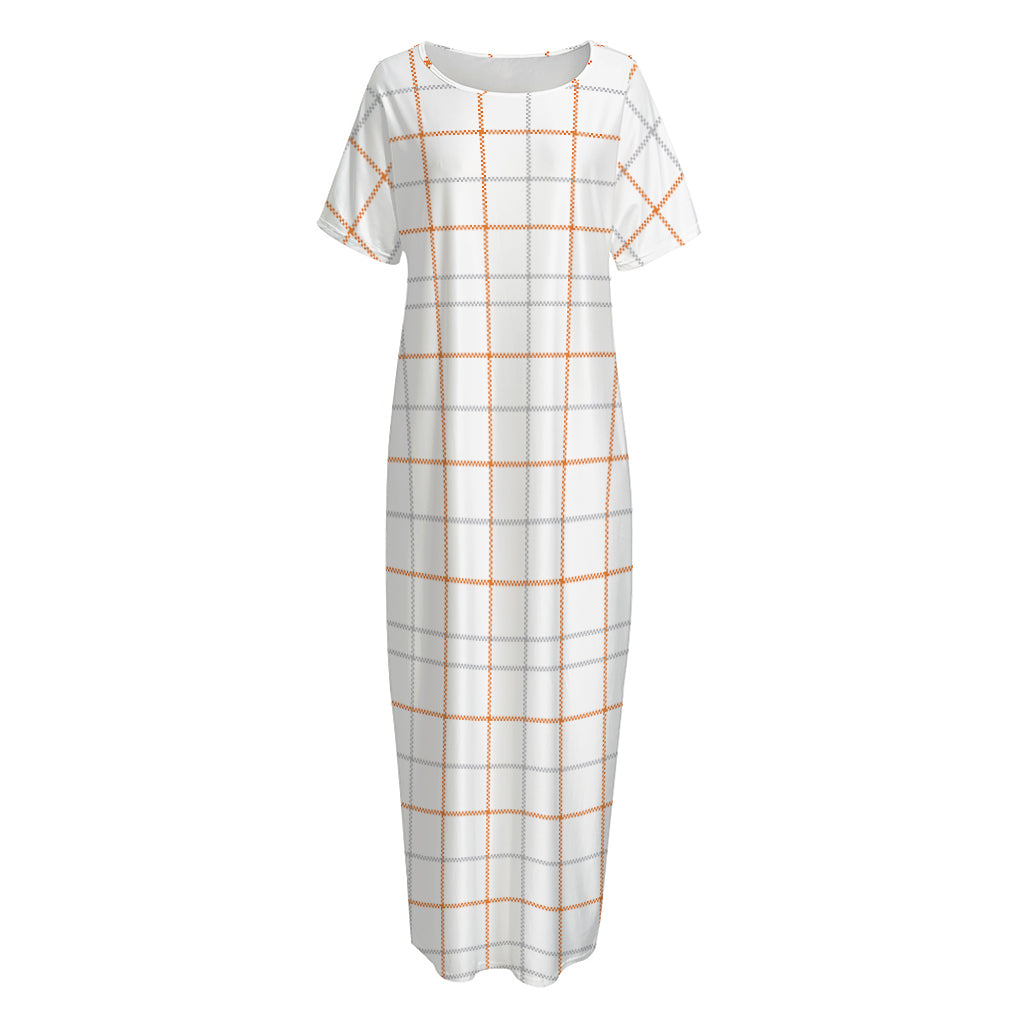 White Halloween Tattersall Pattern Print Short Sleeve Long Nightdress