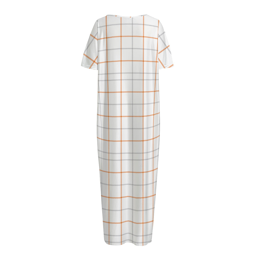 White Halloween Tattersall Pattern Print Short Sleeve Long Nightdress