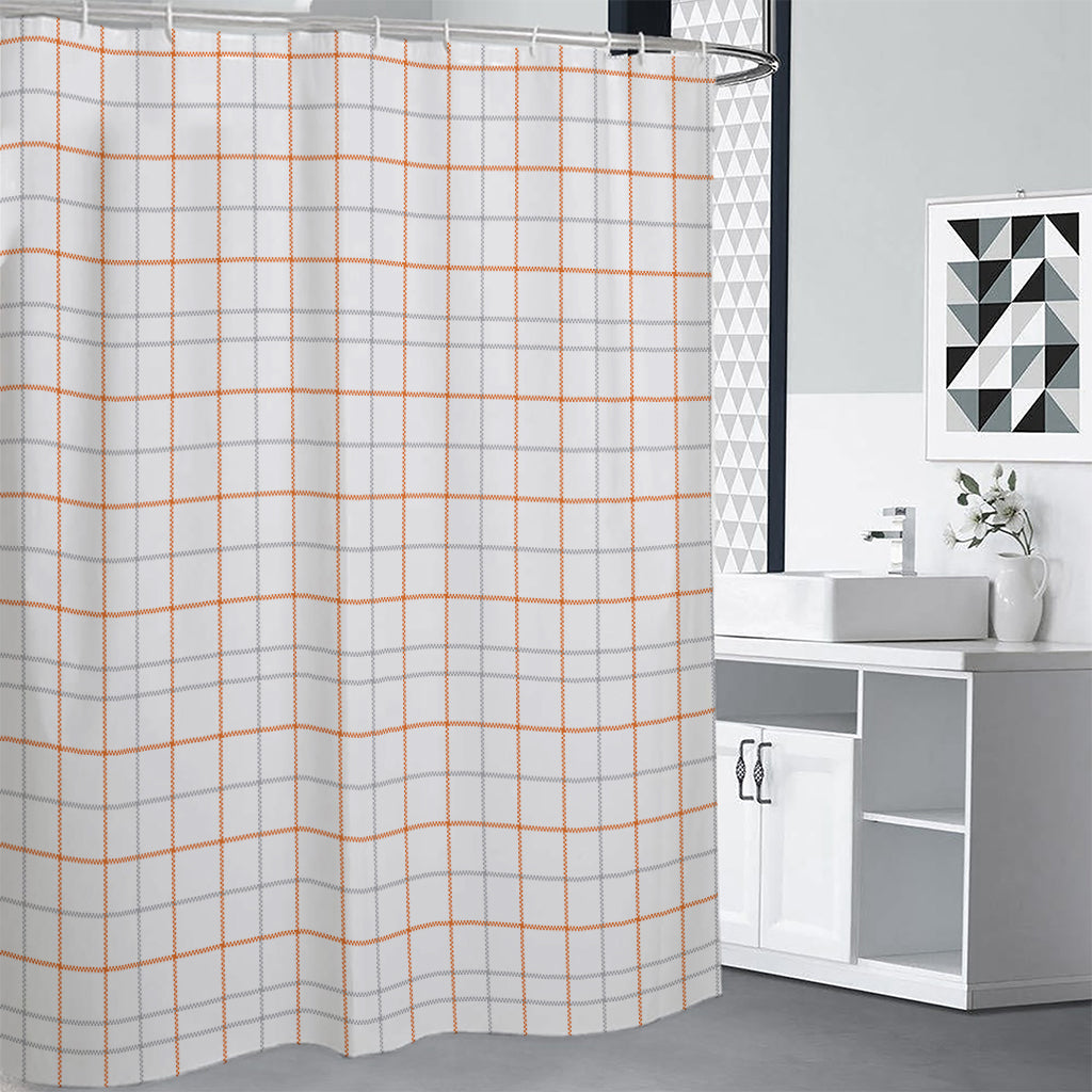 White Halloween Tattersall Pattern Print Shower Curtain