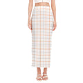White Halloween Tattersall Pattern Print Side Slit Maxi Skirt
