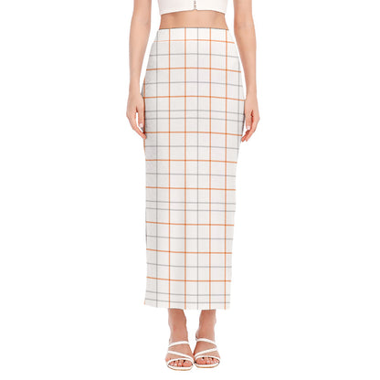 White Halloween Tattersall Pattern Print Side Slit Maxi Skirt