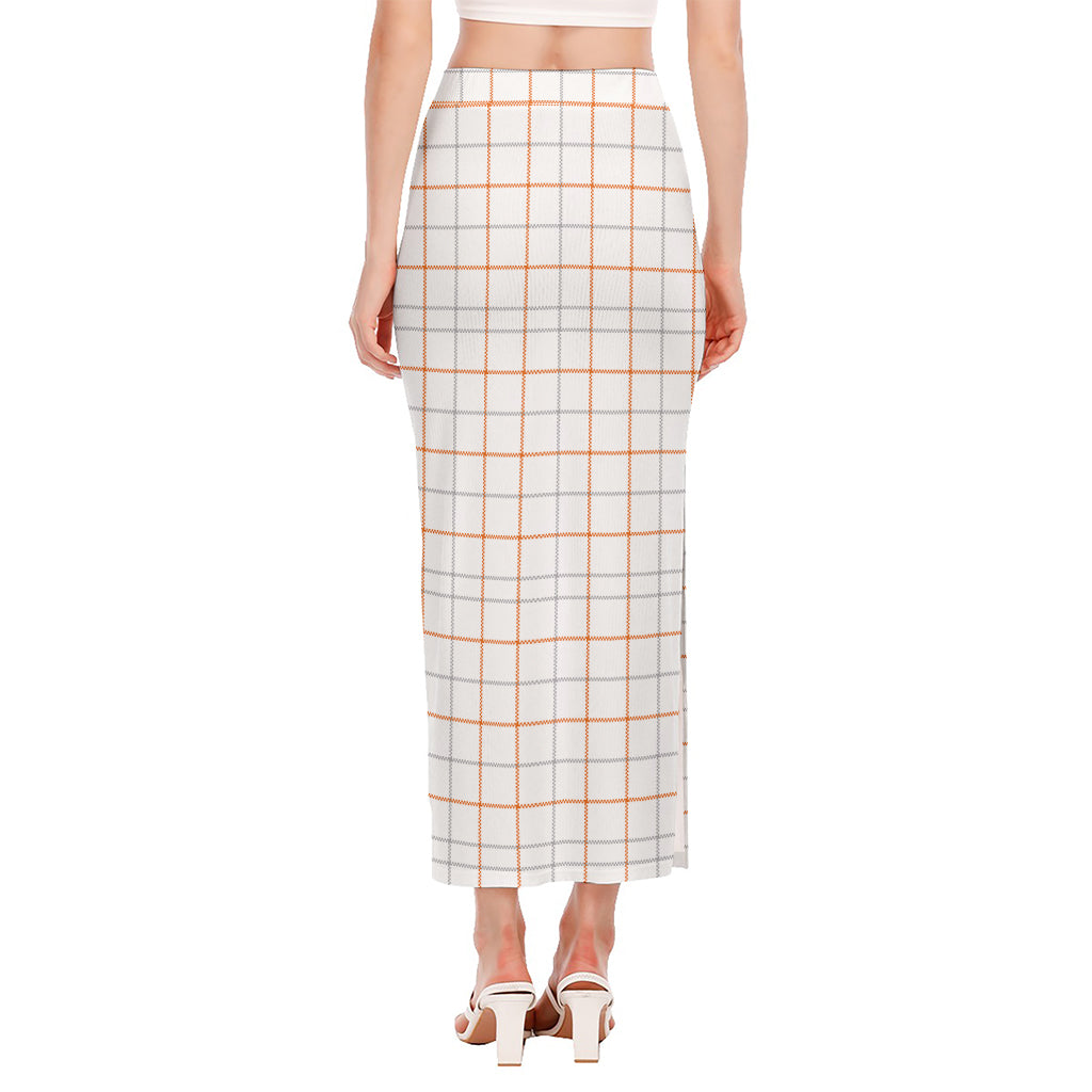 White Halloween Tattersall Pattern Print Side Slit Maxi Skirt