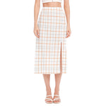 White Halloween Tattersall Pattern Print Side Slit Midi Skirt