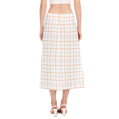 White Halloween Tattersall Pattern Print Side Slit Midi Skirt