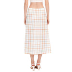 White Halloween Tattersall Pattern Print Side Slit Midi Skirt