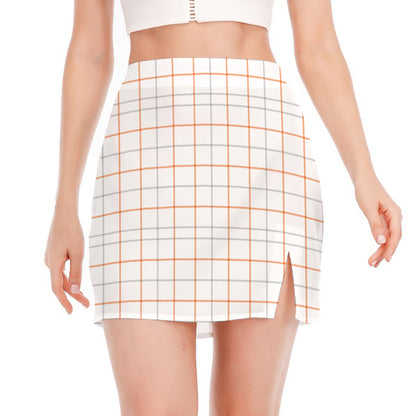 White Halloween Tattersall Pattern Print Side Slit Mini Skirt