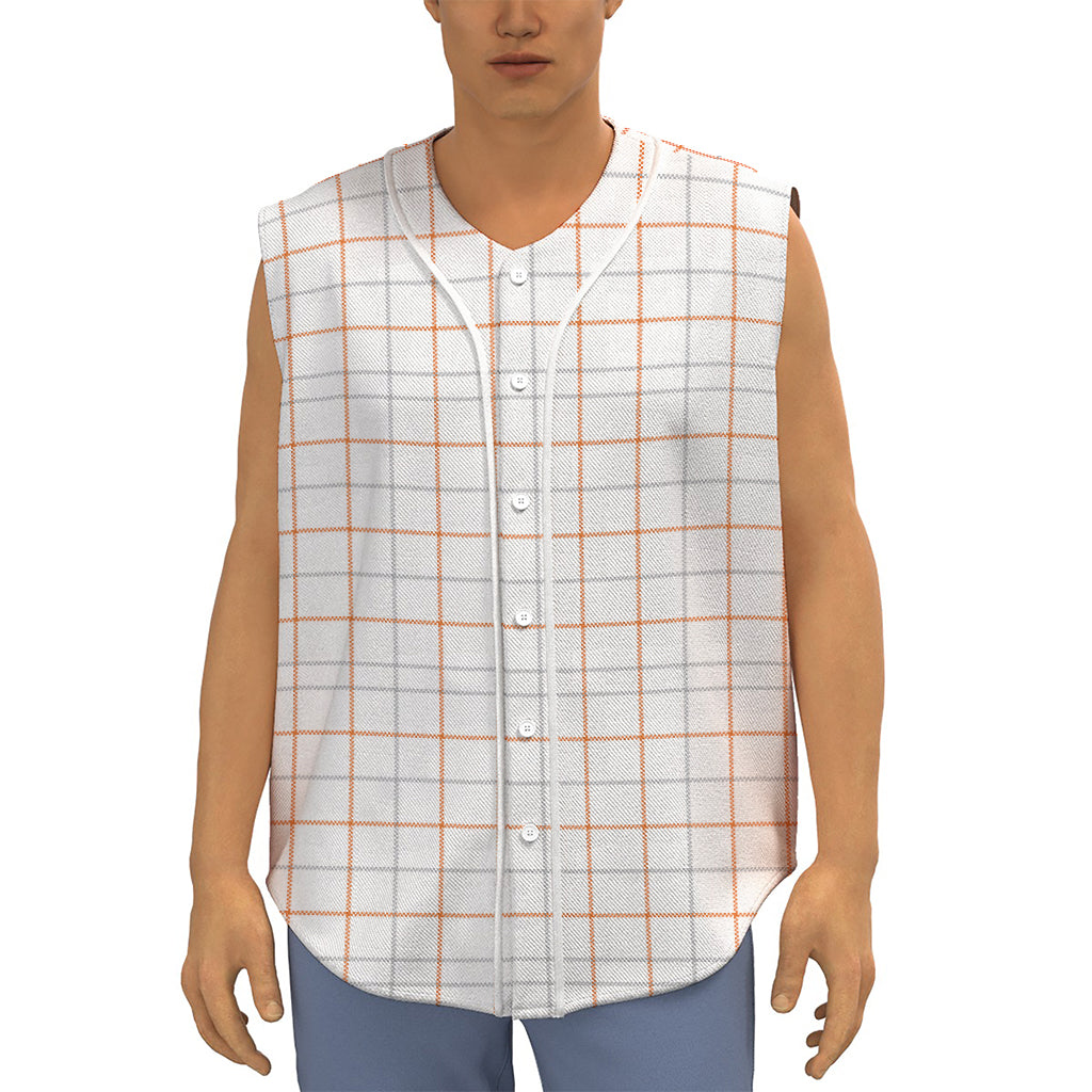 White Halloween Tattersall Pattern Print Sleeveless Baseball Jersey