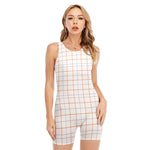 White Halloween Tattersall Pattern Print Sleeveless One Piece Swimsuit