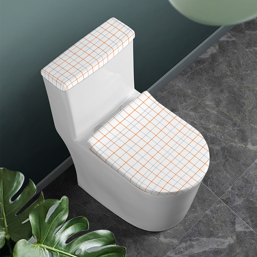White Halloween Tattersall Pattern Print Toilet Lid And Tank Cover Set
