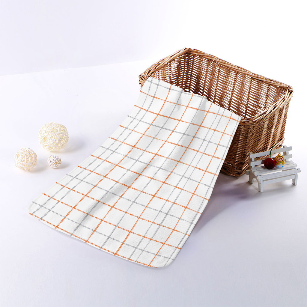 White Halloween Tattersall Pattern Print Towel