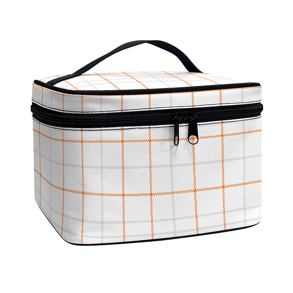 White Halloween Tattersall Pattern Print Travel Makeup Bag