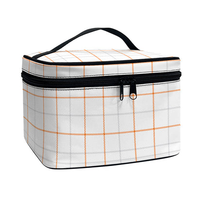 White Halloween Tattersall Pattern Print Travel Makeup Bag