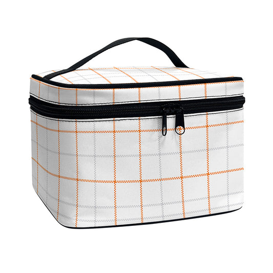 White Halloween Tattersall Pattern Print Travel Makeup Bag