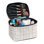 White Halloween Tattersall Pattern Print Travel Makeup Bag
