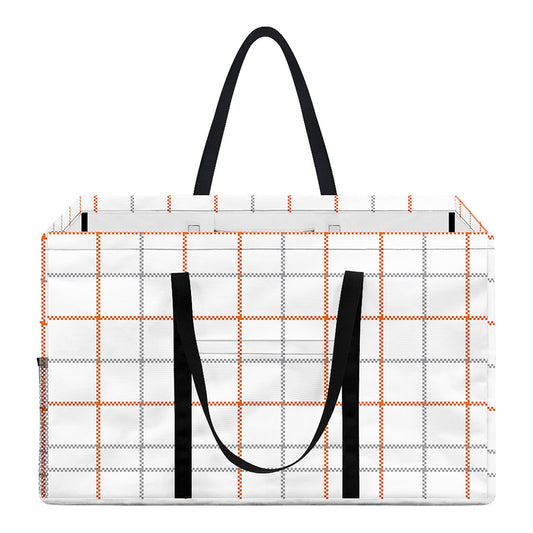 White Halloween Tattersall Pattern Print Utility Tote Bag