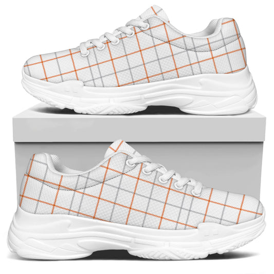 White Halloween Tattersall Pattern Print White Chunky Shoes