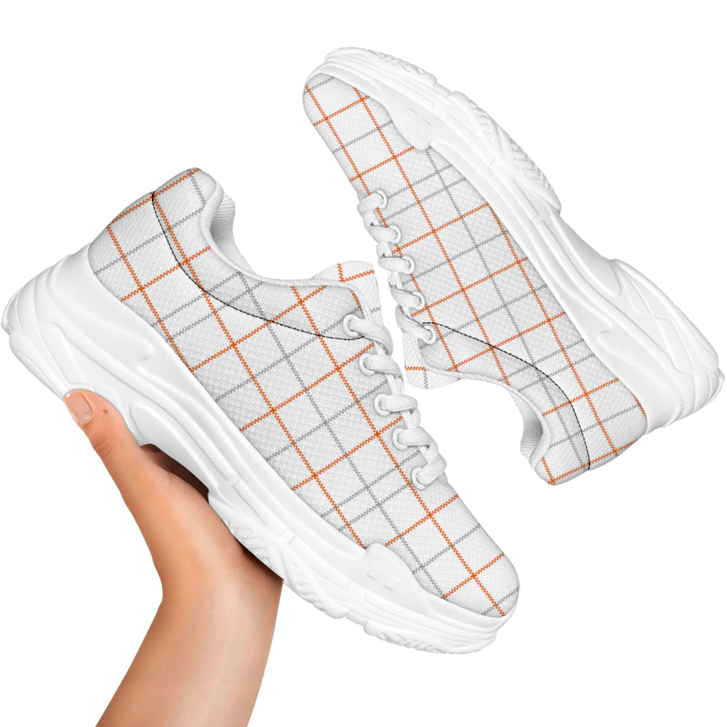 White Halloween Tattersall Pattern Print White Chunky Shoes